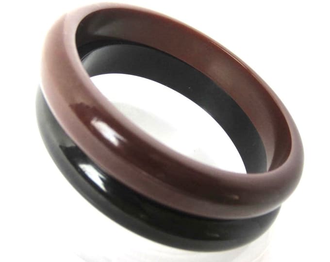 Set Bakelite tested chunky Fudge Brown & Black Bangles ~45 gms of outstanding "early plastic" costume jewelry