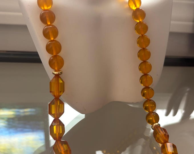 Translucent Bakelite Orange marmalade Necklace with translucent & faceted beads ~21", ~53 gm of wonderful vintage jewelry