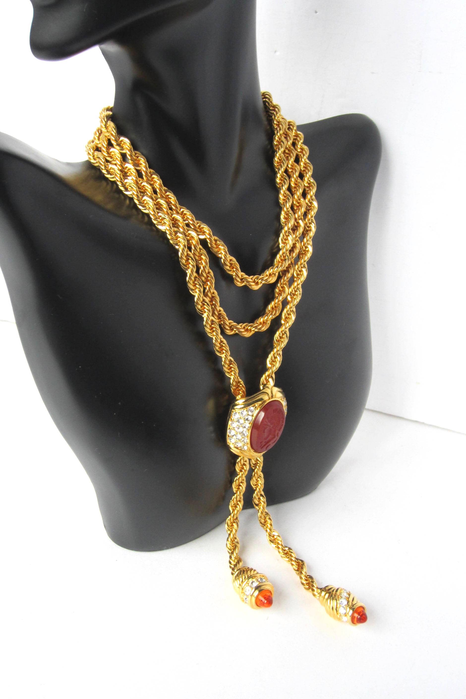 Reserved* Nolan Miller signed lariat style Roman Intaglio clip enhancer & rope chain Necklace