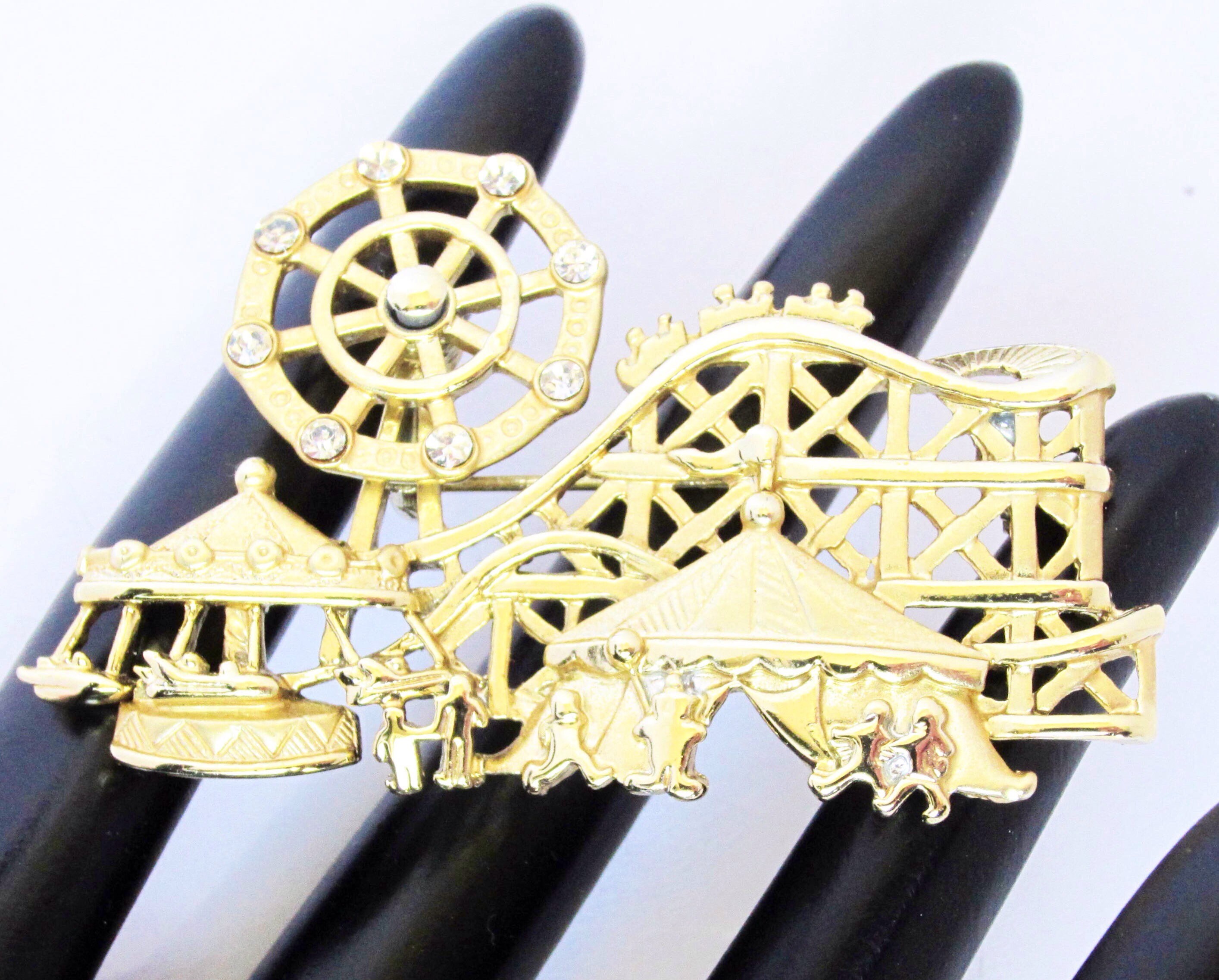 AJC signed whimsical circus / amusement park PIN with REVOLVING Wheel fun, vintage costume jewelry