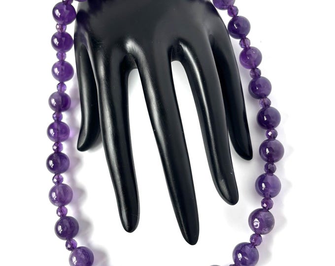 Pretty genuine Amethyst beaded Necklace, SS closure ~18-1/2", ~70 gms of handmade jewelry