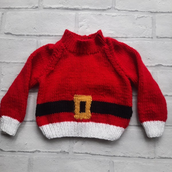 Santa Jumper for children, Kids clothing for Christmas, Seasonal knitwear, Red Jumper Sweater, Birth to age 5, Hand knitted.