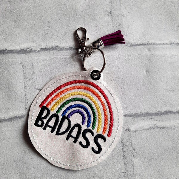 Badass key ring, key chain for car keys, bag charm, survivor gift, total badass key fob, Rainbow chain, keyring with rainbow, bad ass funny