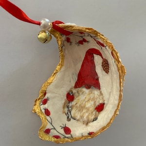 Oyster shell Gnome Christmas ornament, holiday decor, gnome ornament, stocking stuffer, oyster shell ornament