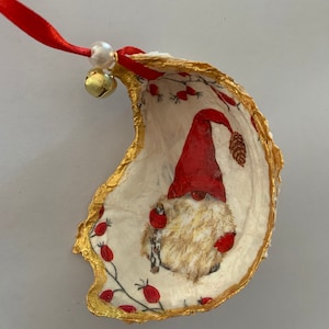 Oyster shell Gnome Christmas ornament, holiday decor, gnome ornament, stocking stuffer