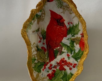 Oyster shell single Red Cardinal ornament, red cardinal, holiday decor, oyster shell, Christmas ornament