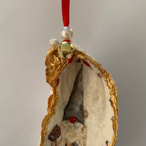 Oyster shell gnome Christmas ornament, holiday decor, gnome ornament