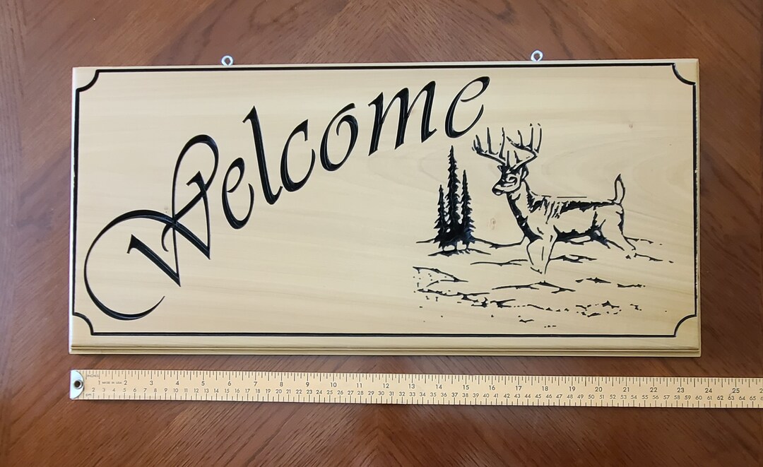 Deer Scene Sign Poplar Wood CNC Carved Etsy