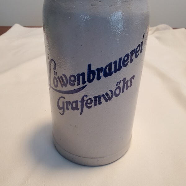 Lowenbrauerei Grafenwohr - Lowenbrau Stein - Stoneware 1-Liter - 7.5 Inches Tall - Saltware Mug