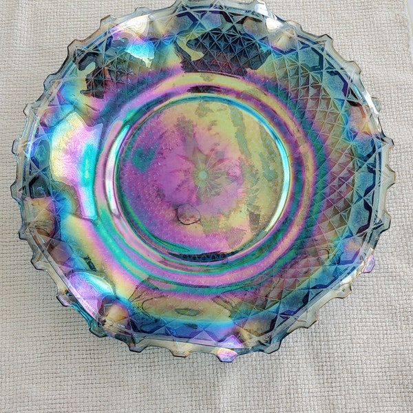 Iridescent Carnival Glass 2908 Hostess Plate Blue with Original Box NIB