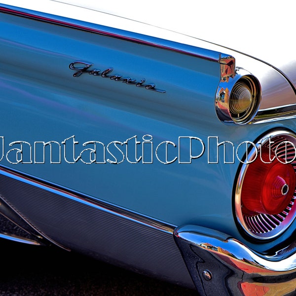 Ford Galaxie photograph 1959 classic car taillight Instant download photo two-tone blue white vintage automobile photography digital art