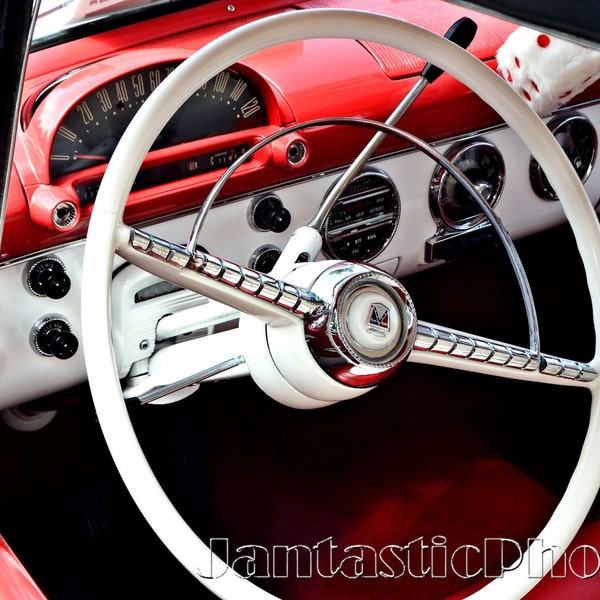 Ford Crown Victoria Dashboard photograph 1955 classic car Instant download photo automobile photography vintage dash red white interior