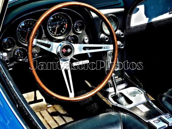 Corvette Dashboard Photograph Interior 1963 Chevrolet Chevy Stingray Steering Wheel Instant Download Photo Automobile Art Classic Sports Car
