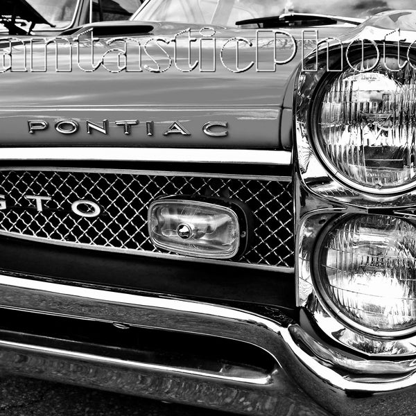 Pontiac GTO photograph black white 1967 muscle car Instant download photo emblem grill headlights classic automobile digital art photography