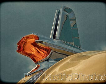 Pontiac Chieftain 1953 photograph orange hood ornament Instant download photo antique automobile chrome photography classic vintage car art