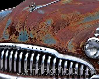Buick Super Eight photograph chrome grille headlights Instant download photo antique automobile photography rusty vintage classic car art