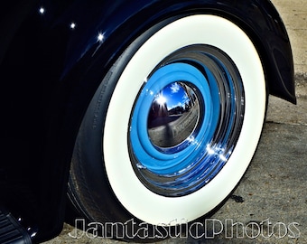 Plymouth Whitewall photograph classic car tire hubcap Instant download photo antique automobile sun reflection photography sunny sky art