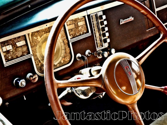 Plymouth Roadking Photograph 1940 Dashboard Classic Car Interior Instant Download Photo Antique Automobile Photography Art Old Barn Find