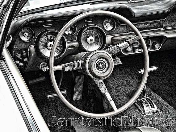 Mustang Dashboard Photograph Ford 1967 Pony Car Interior Instant Download Photo Classic Automobile Black White Photography Automotive Art