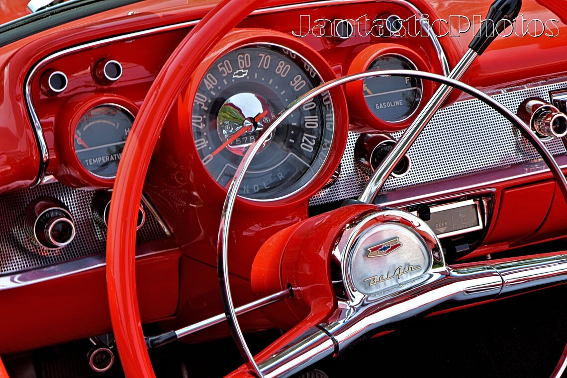 Red Chevrolet Bel Air Interior Photograph 1957 Chevy Instant Download