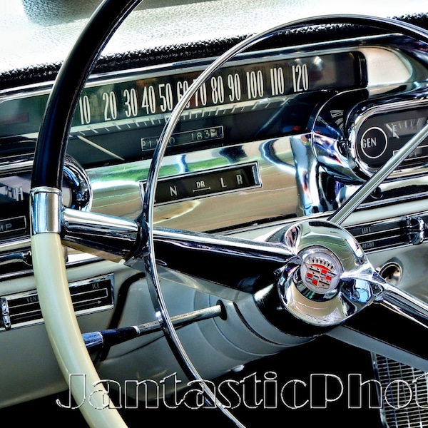 Cadillac Dashboard photograph 1957 Eldorado Seville classic car steering wheel Instant download photo interior automobile photography art