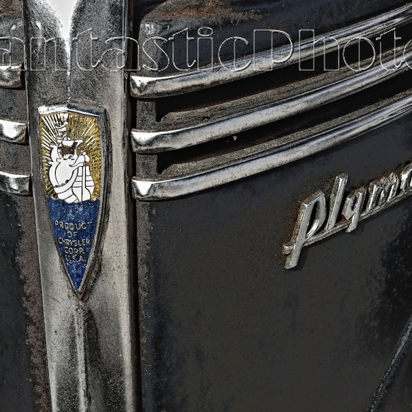 Plymouth Classic photograph vintage car Instant download photo emblem badge weather-beaten antique automobile art vintage auto photography