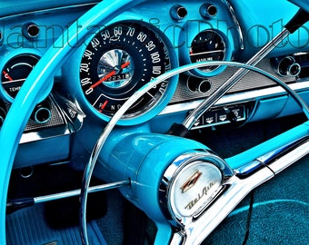 Bel Air Dashboard photograph 1957 Chevrolet Chevy turquoise steering wheel gauges Instant download photo classic car photography automobile