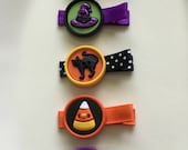 Halloween Hair Clips Pumpkin, Witch, Black Cat, Candy Corn, Ghost Barrettes for Girls and Baby (set of 5 clips)