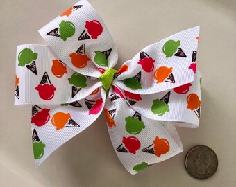 Ice Cream Pinwheel Hair Bow | Summer Grosgrain Ribbon Hair Barrette for Girls | Pink, Green, Orange Summer Treat | Large Bow