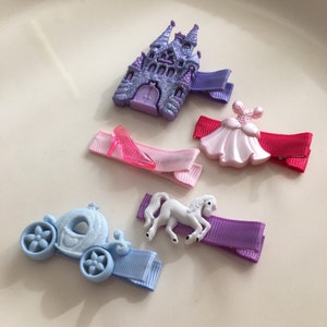 Cinderella & Princess Hair Clips | Happily Ever After Barrettes for Baby, Girls | Glass Slipper, Gown, Carriage, Horse, Castle (set of 5)