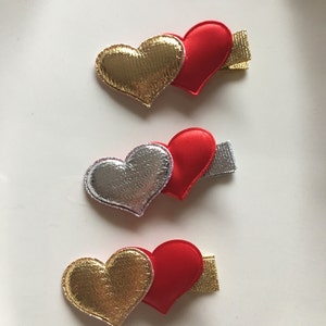 Red and Gold or Silver Stacked Heart Hair Clip for Girls, Toddlers, and Baby - Valentines Day Barrette (1 clip)