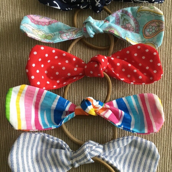 Fabric Knot Bow Pony Tail Holders - Fabric Bow Hair Ties - Girls Hair Accessory