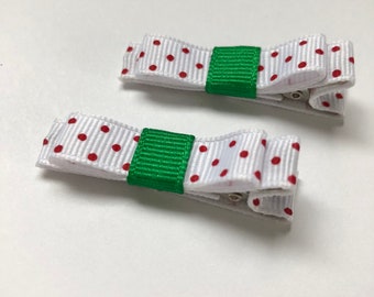 Christmas Polkadot Hair Clips | Holiday Barrettes | Red and Green Tuxedo Set of 2 | Handmade Accessories | Red Dots