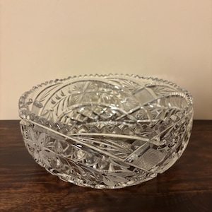 American Brilliant Cut Floral Sawtooth Bowl