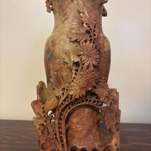 Chinese Carved Soapstone Floral Vase