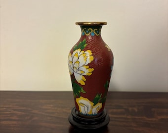 Red Enamel Chinese Cloisonné Bud Vase