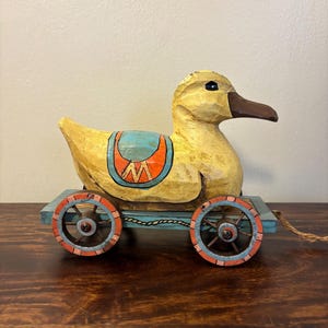 Handcarved Wooden Duck Pull Toy