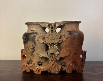 Chinese Carved Soapstone Floral Double Vase