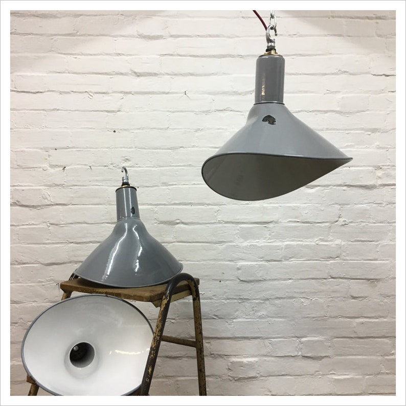 Grey Benjamin Elliptical Enamel Vintage Industrial Light Shade