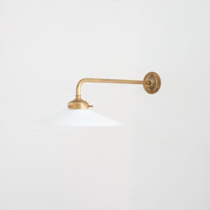 Antique French Coolie Milk Glass Kitchen Task Wall Light - Long Arm - Flat