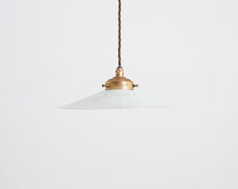 Antique French Coolie Milk Glass Kitchen Task Pendant Light -  Flat