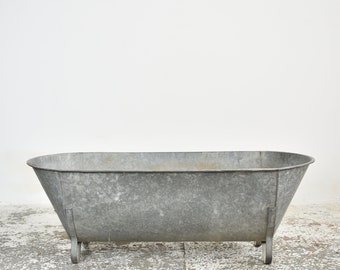 Large Vintage Galvanised Zinc Bath Trough Planter -AZ