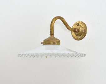 Antique French Coolie Glass Frill Wall Light - B