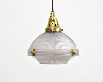 Antique Holophane 2 Part Pendant Light