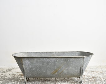 Large Vintage Galvanised Zinc Bath Trough Planter -AV