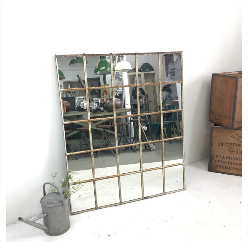 French Factory Vintage Hall Bathroom Window Mirror
