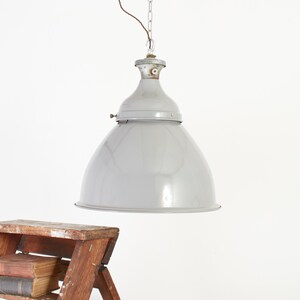 Large Antique Industrial Grey Factory Pendant Light By Benjamin -B