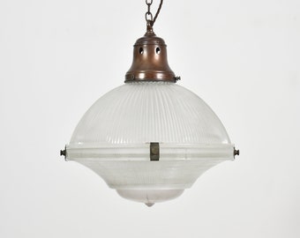 XL Antique Holophane 3 Part Pendant Light