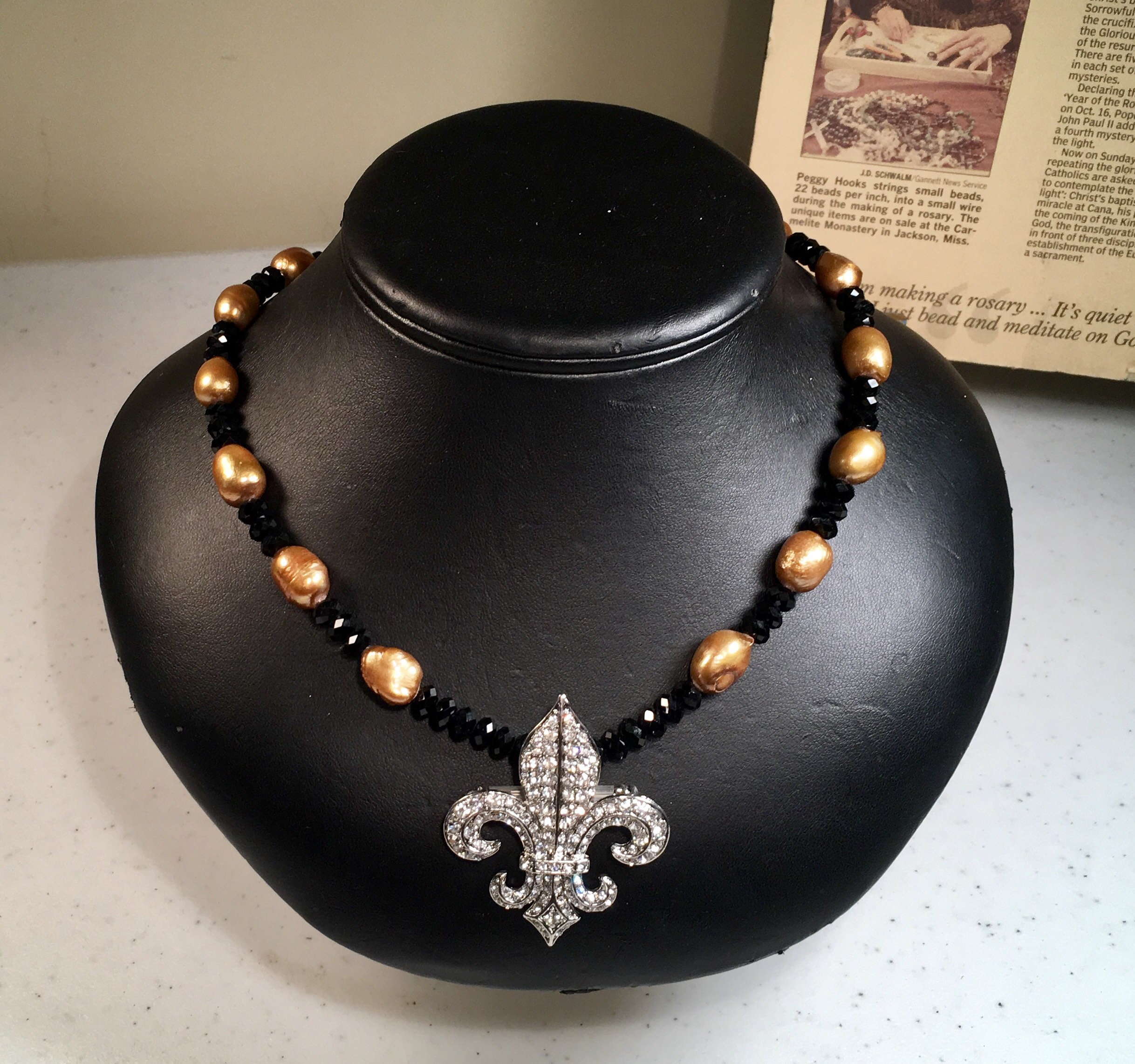 New Orleans Saints Necklace With Rhinestone Covered Fleur De Etsy New
