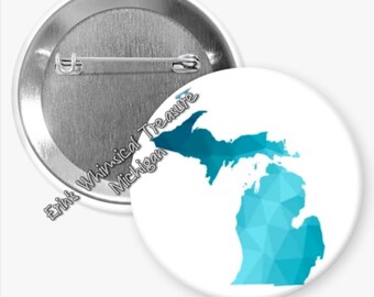 Botones Michigan en verde azulado - Pin de 1,25" o 2,5" - Botón - Pinback - Coleccionista